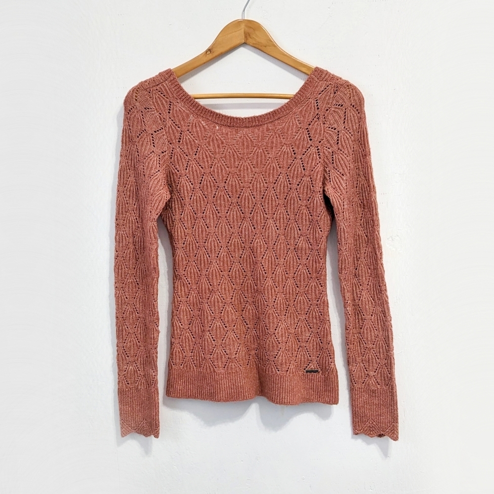 Abercrombie and Fitch pointelle scoop back sweater pull over pink salmon coral - Picture 2 of 4